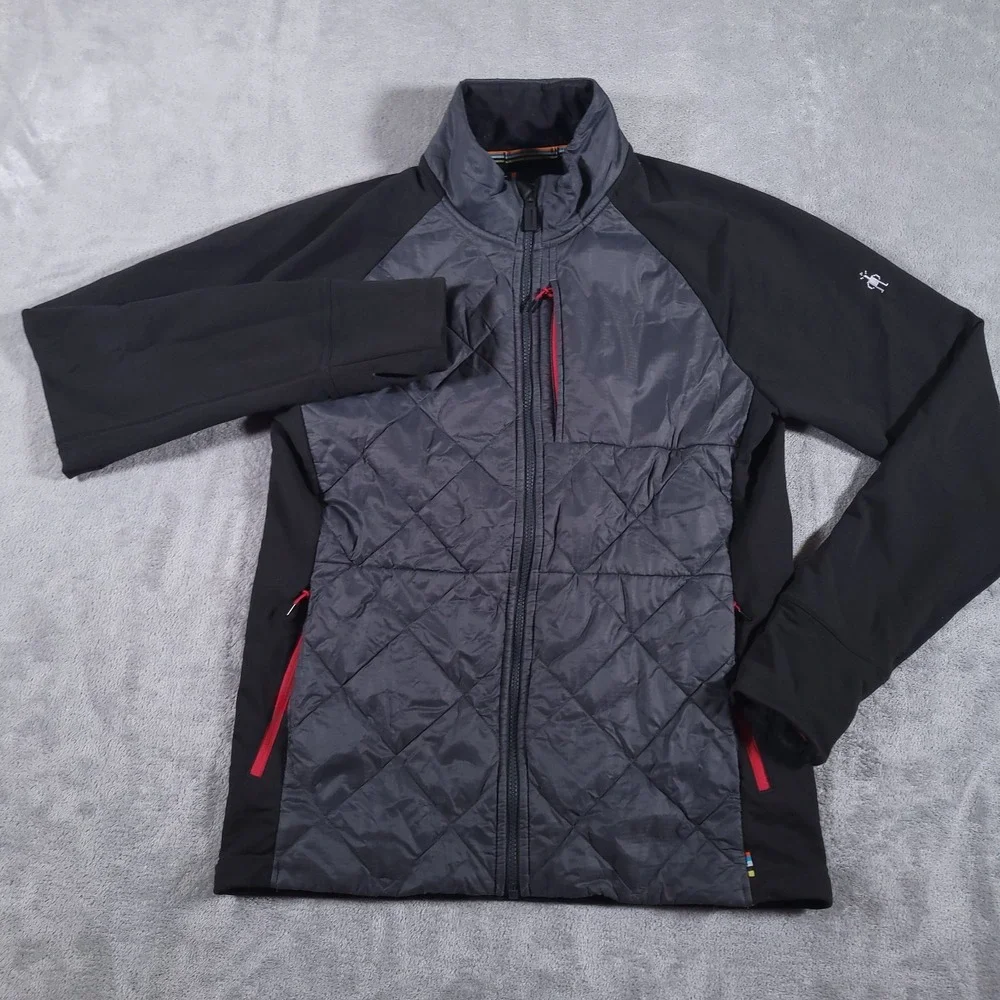 Smartwool Smartloft 120 Jacket Mens Large Black Grey Quilted Hybrid Wool Blend